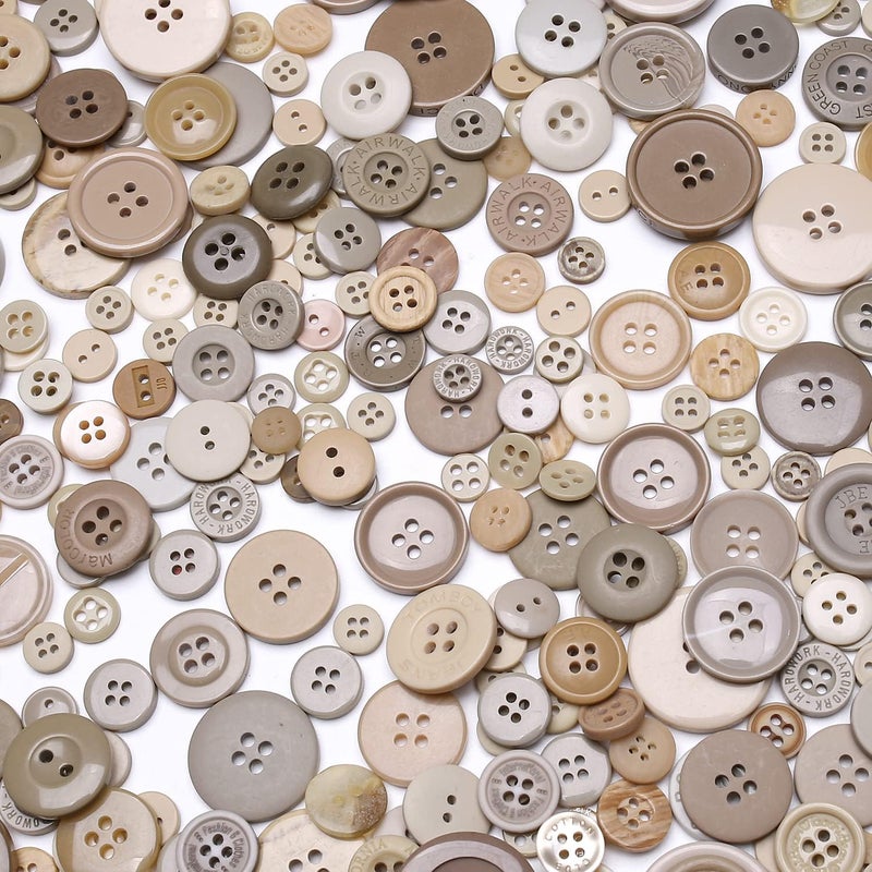Jepeux About 330 Resin Buttons of Various Specifications, Handmade Buttons, Sewing DIY Handicraft Buttons, Hand-Painted Decorative Buttons Beige Series - Image 2